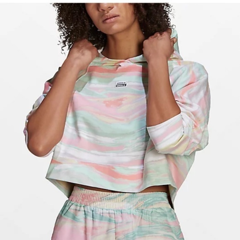 Adidas pastel marbled Cropped Hoodie XL